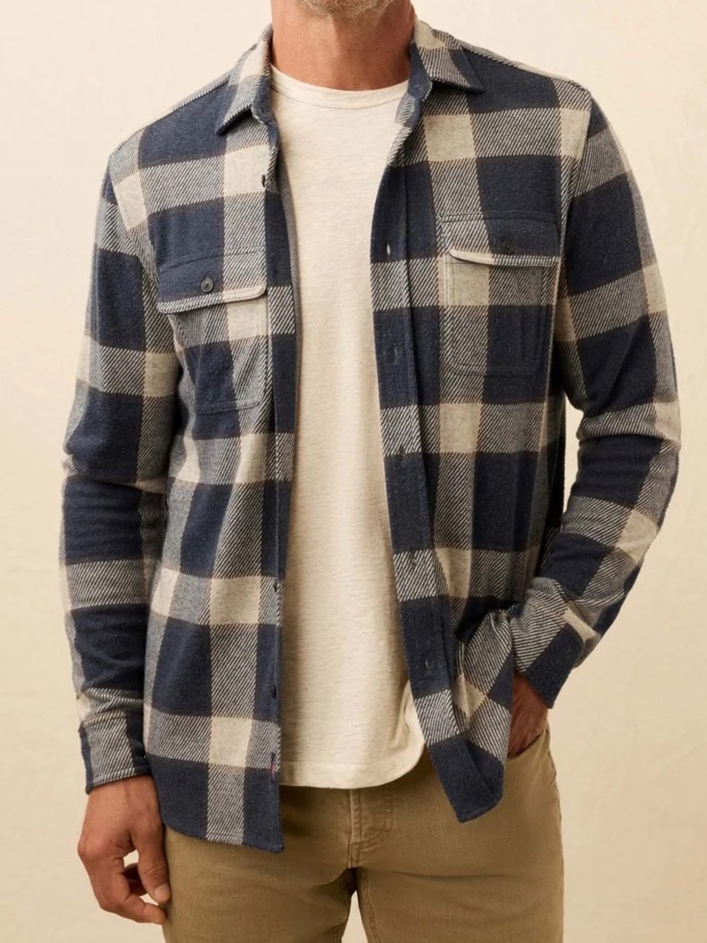 Faherty The Legend Sweater Shirt Men's Large Navy Cloud Plaid